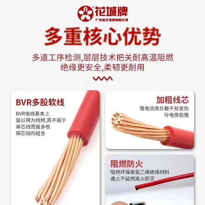 广州珠江电缆单股多芯软线ZC-BVR国标纯铜阻燃1.52.546平方铜芯