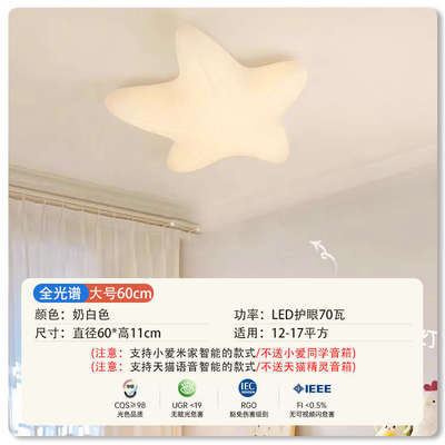 儿童房间星星吸顶卧室灯网红爆款奶油风白光灯超亮海星灯创意造型