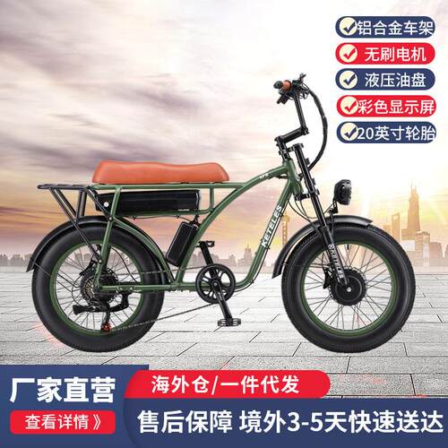 海外软尾电动复古越野男女款山地车单车变速雪地助力自行车