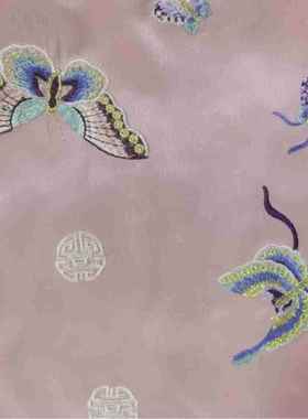 料E14800醋酸真仿丝缎面刺麻绣面国风蝴蝶绣花布料