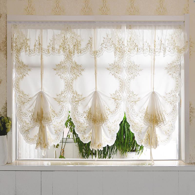美式田园乡村短门帘半帘 气球帘提拉帘窗帘纱帘飘窗罗马帘升降窗