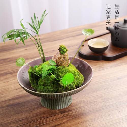 中式复茶古窑日变茶点GP001盘高水果盘碟式粗陶禅意供脚佛家用陶