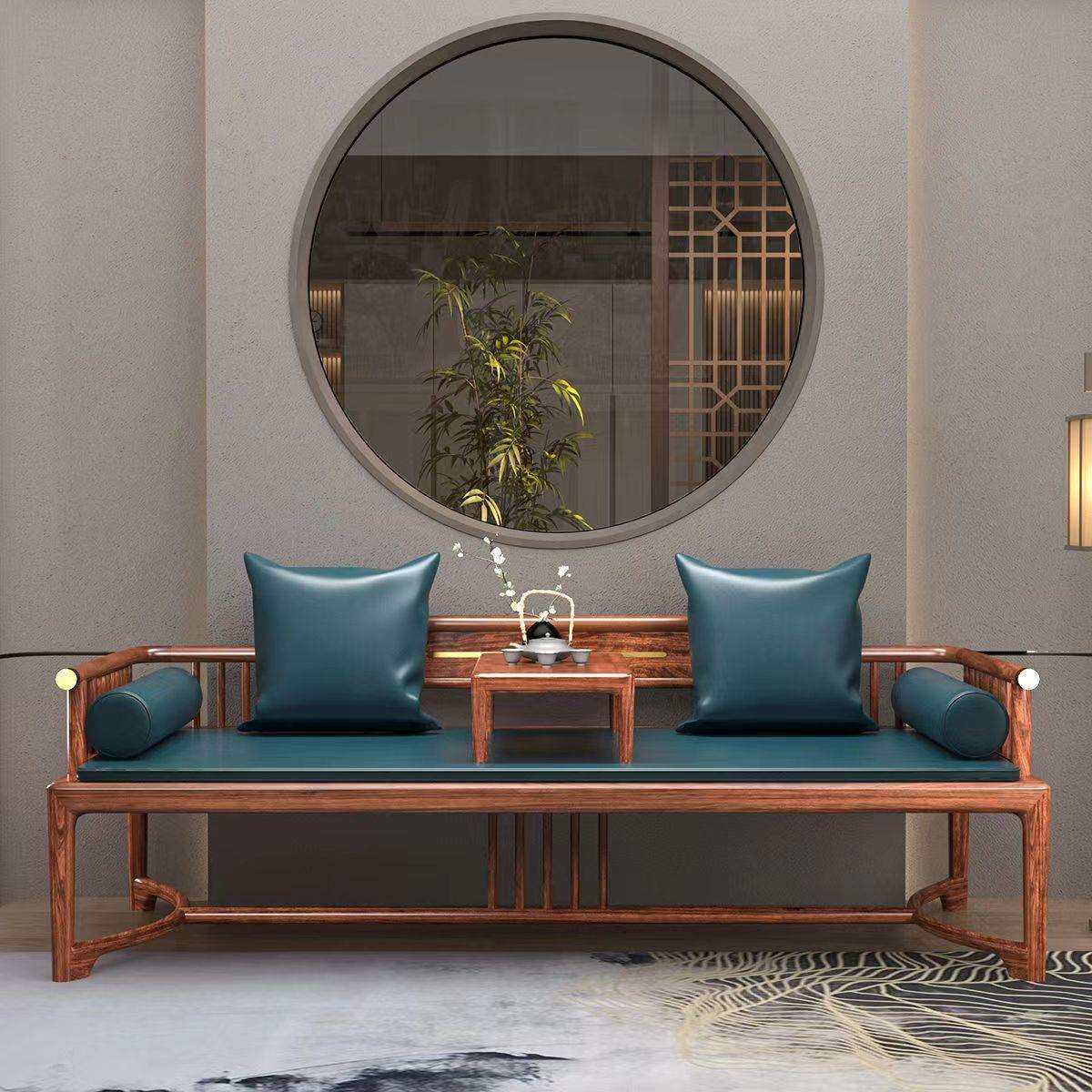 新中式乌金木罗汉床实木小户型轻奢榆木沙发榻塌禅意茶桌椅组合