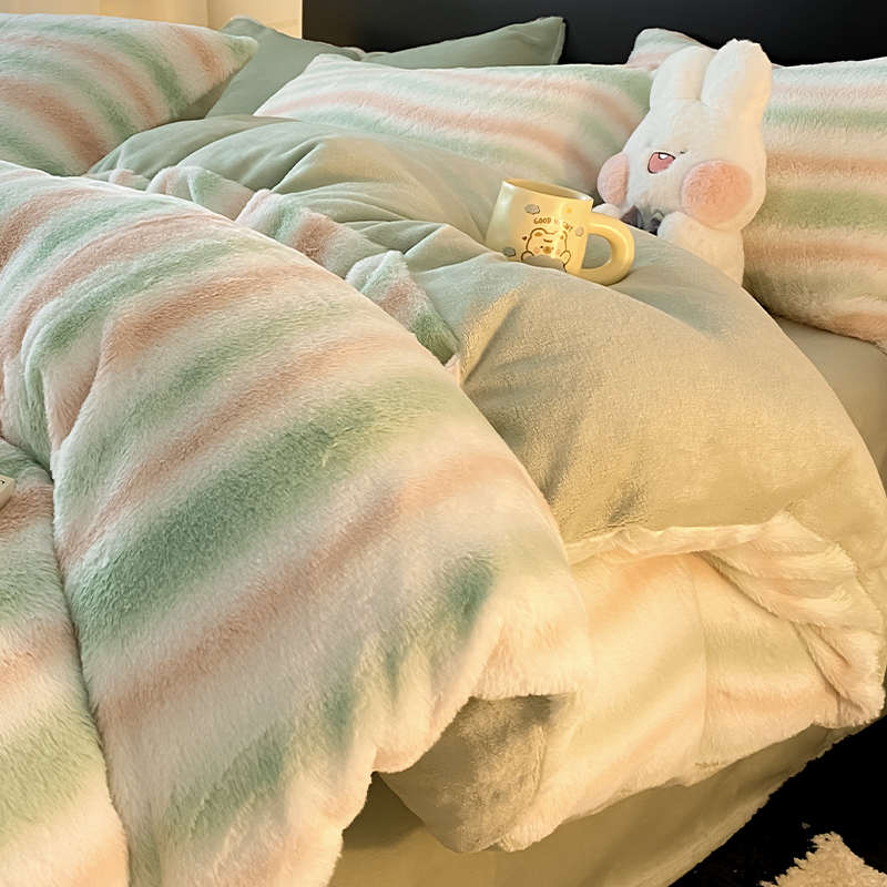 绒珊瑚加厚床上床单新款2023四被套绒件套冬季牛奶绒面兔毛三件