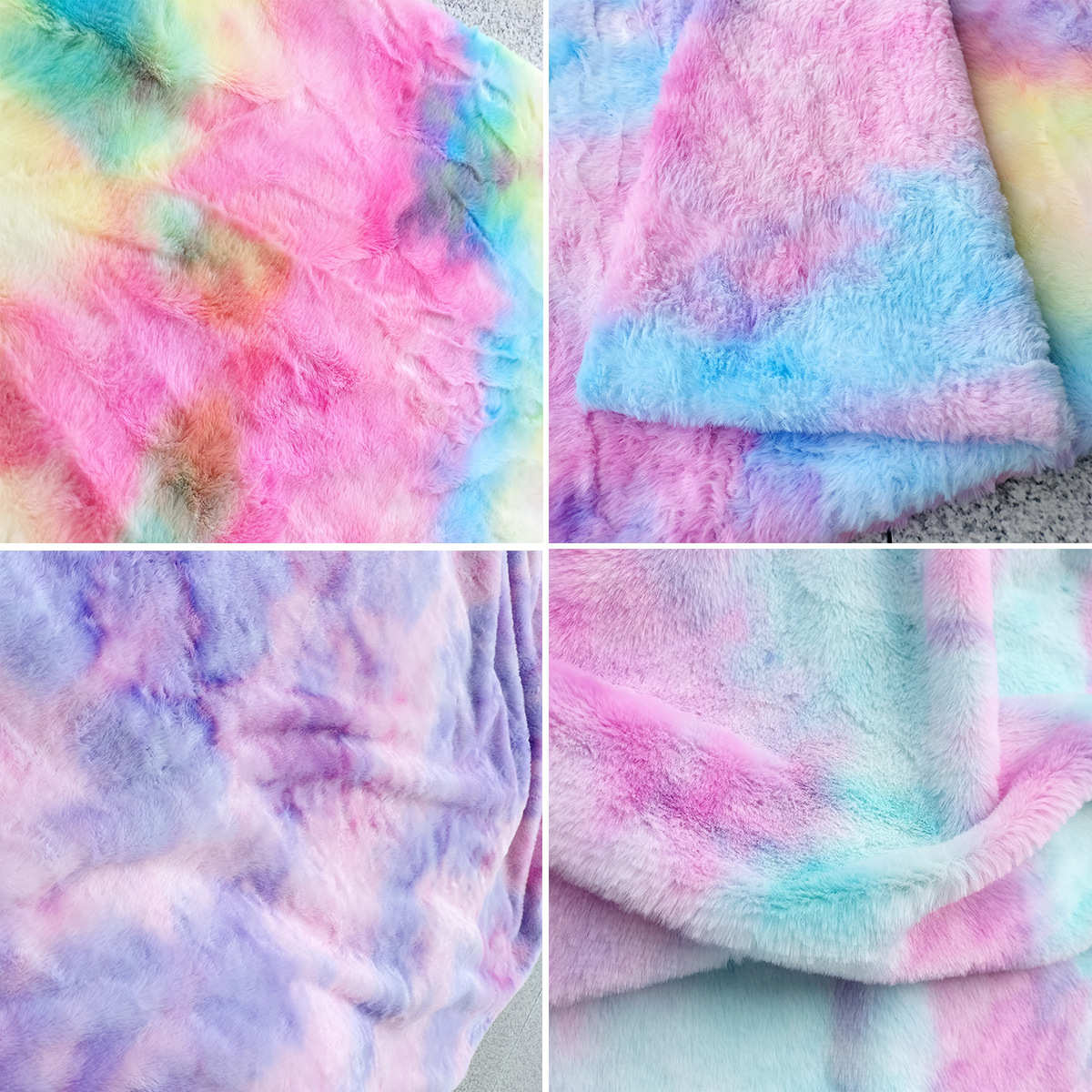 小兔毛扎染面料12毛500G毛绒布料  七彩渐变小兔毛服装毛绒布料厂