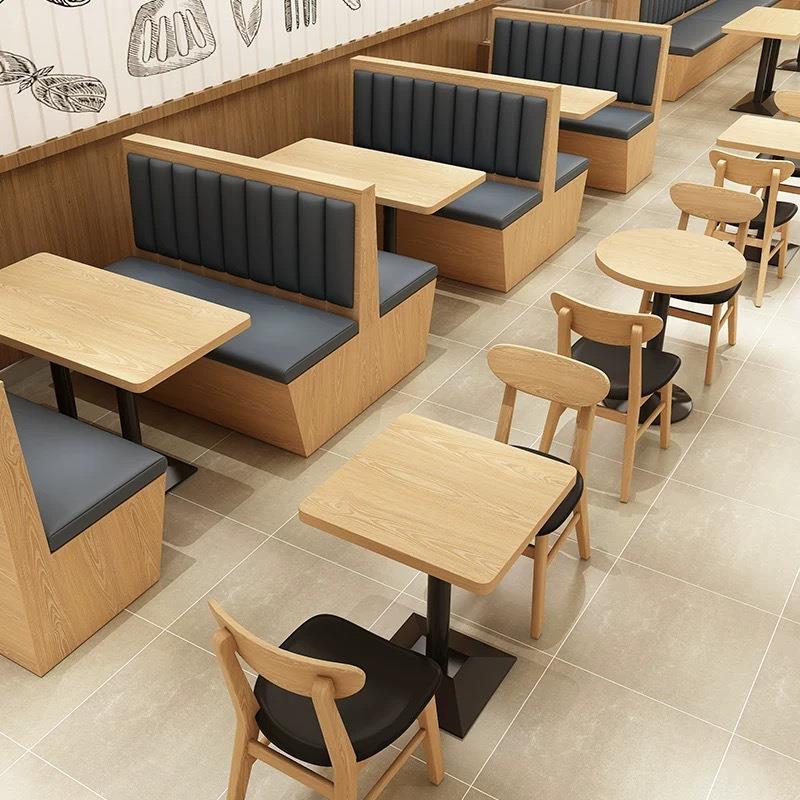 食堂小吃饭店实木桌椅组合汉堡甜品奶茶店火锅店餐厅靠墙卡座沙发