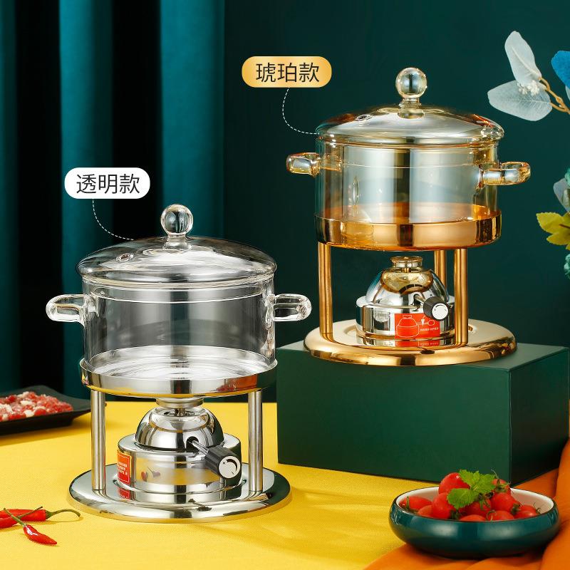商用玻璃锅单人小火锅一人一锅锅家用汤锅小型充气瓦斯炉锅具户外