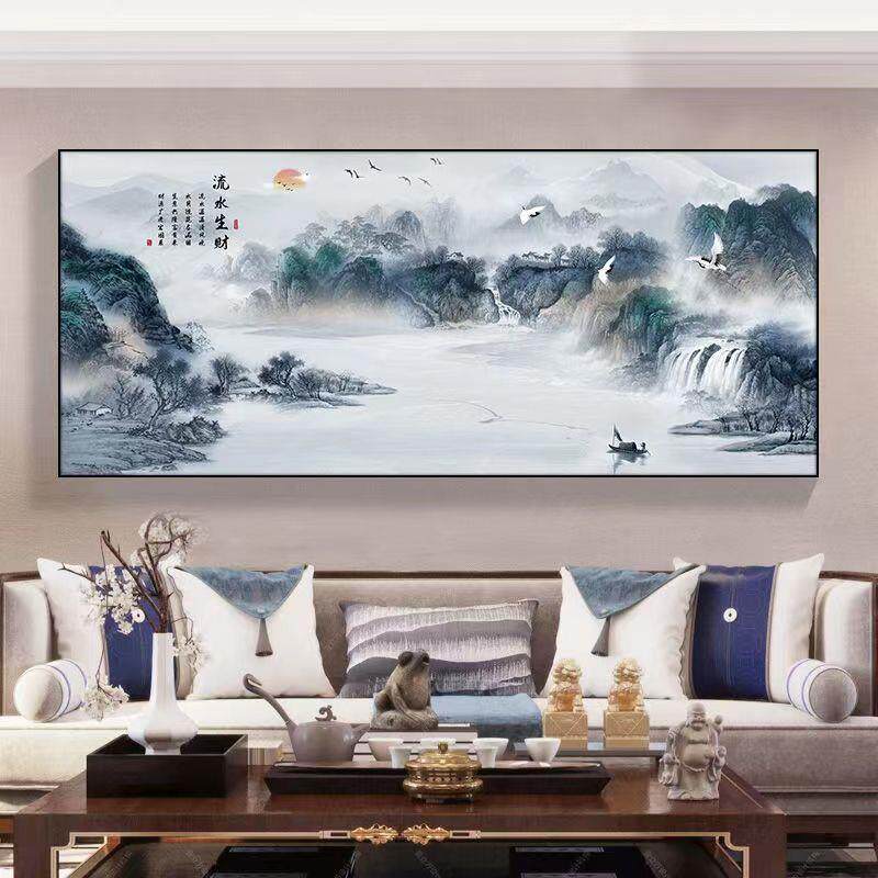整张横版山水画装饰画办公室客厅沙发背景墙挂画国画山水招财挂画