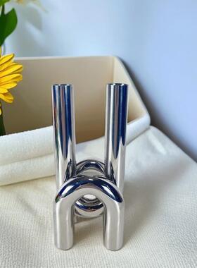 现代简约银色电镀不锈钢试管花插样板间售楼处客厅茶几玄关装饰品