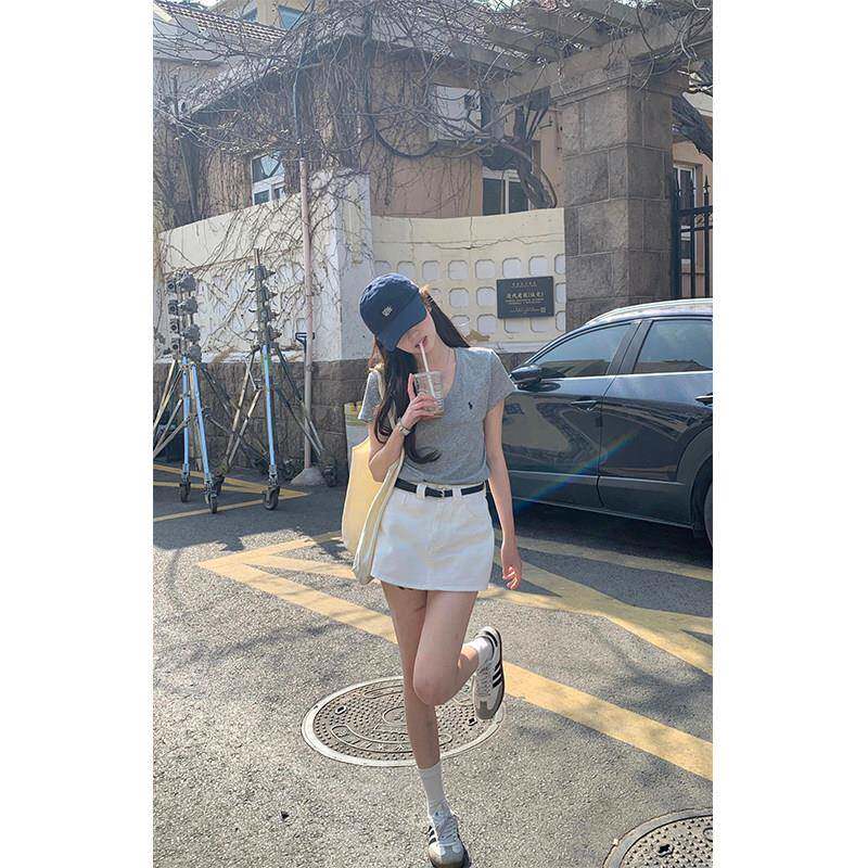 美式覆古白色牛仔半身裙女2025夏季新款防走光A字包臀超短裙子