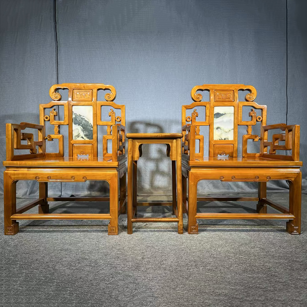 金丝楠木太师椅小叶桢楠圈椅云石宝座三件套榫卯中式家具会客椅