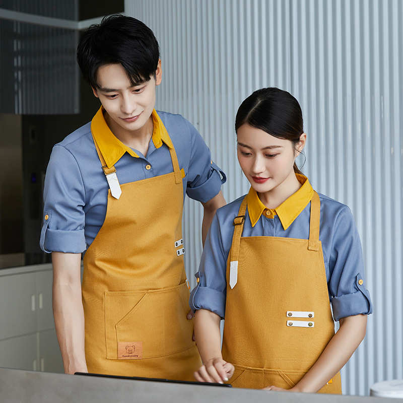 饭店服务员腰黑色全半身短款厨师围裙男女餐厅棉工作奶茶咖啡店围