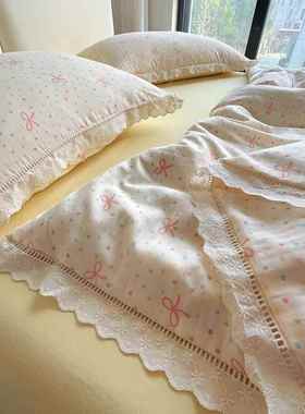 小清新A类全棉双IIW层纱四件0套10被纯棉纱布花边碎款套保暖三件