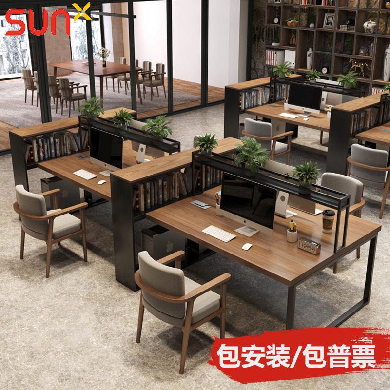 办公室员工双人面对面工位屏风卡座职员四人位台式办公电脑桌实木