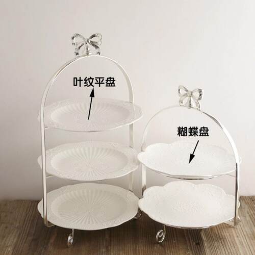 日单托 创意糕点下茶 托盘 欧式果银色三SC-001层架水盘 点心盘