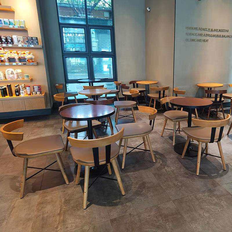 咖啡厅桌椅组合奶茶店甜品小吃汉堡餐饮商用实木铁艺休闲洽谈桌子