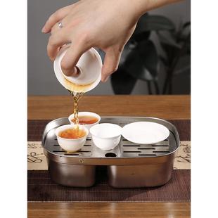 潮州不锈钢工夫茶盘储水家用户外便携茶托盘茶具全套旅游干泡台