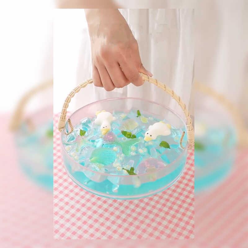 手提竹藤玻璃夏日冰粉碗客厅零食点心盘ins冰桶藤编手提玻璃篮子