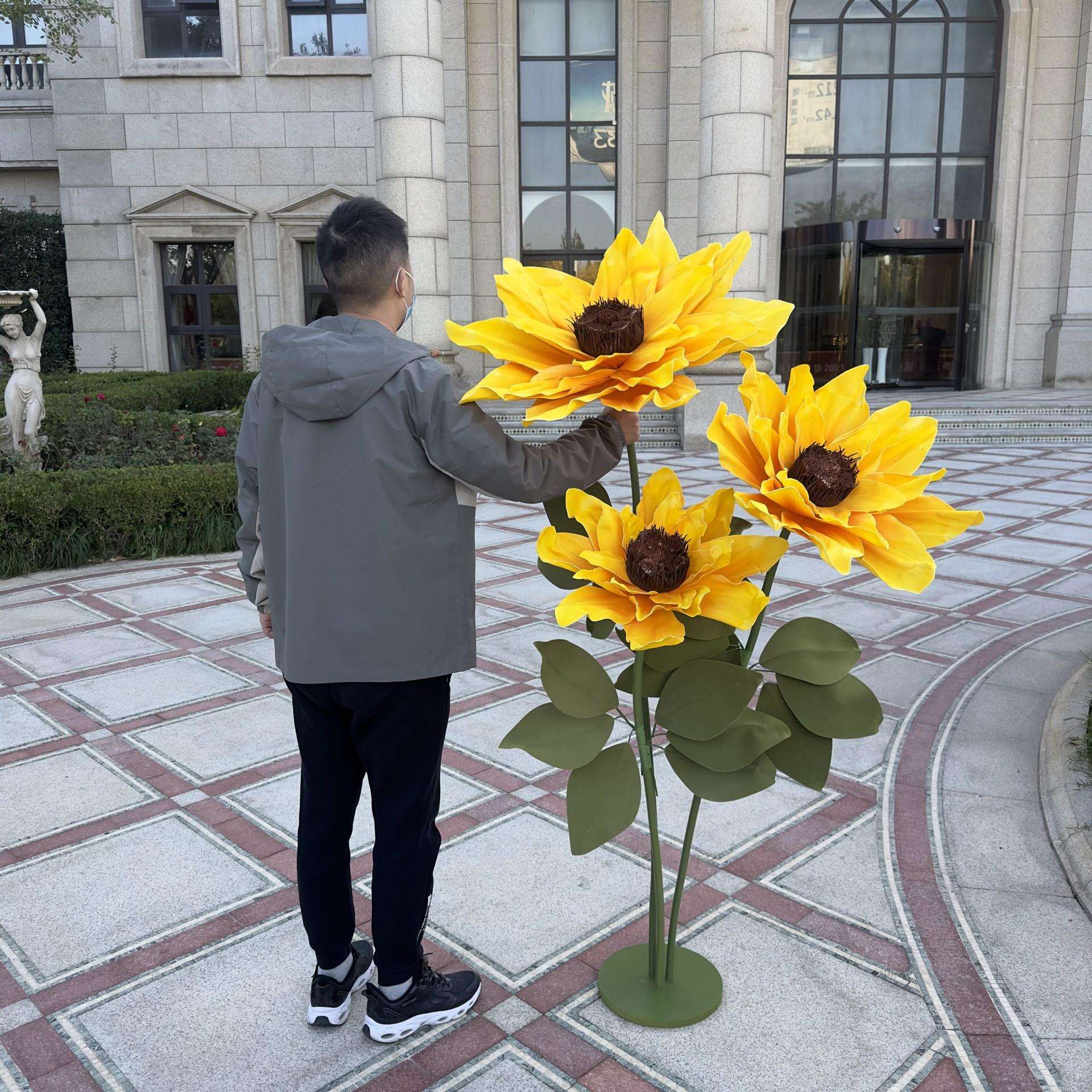 网红婚庆路引花婚礼现场布置服装影楼橱窗装饰立杆手工向日葵纸花
