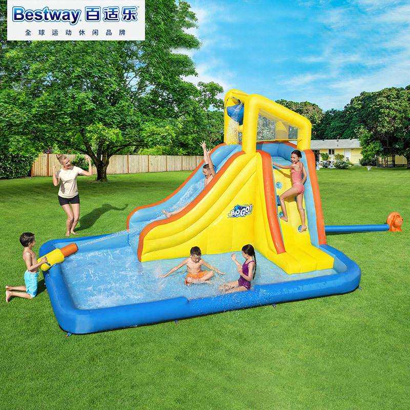 Bestway53349家用小型滑滑梯充气式戏水池户外水上游乐园淘气堡