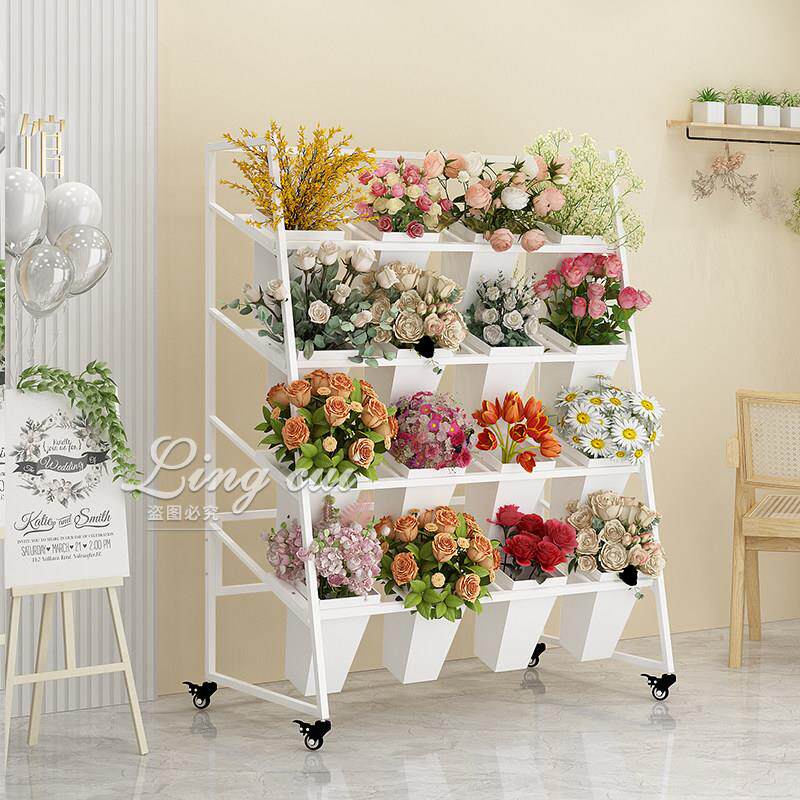 花店鲜花展示架多层阶梯花架可移动铁艺花架带轮多功能花桶展示架