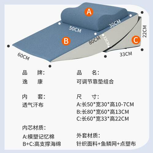 床头靠垫EBQ靠背垫靠枕斜半躺侧床睡上护腰妇躺护理老人胃孕食管