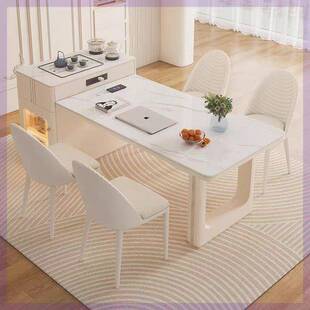 奶油风板岛台餐桌XRT茶台体岩轻可伸缩小户型高端家用奢餐厅一中