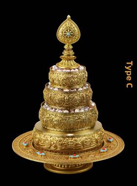 汇宝37款绣富曼查托盘纯黄铜曼查配托盘C型藏族传统如发佩丰饰品