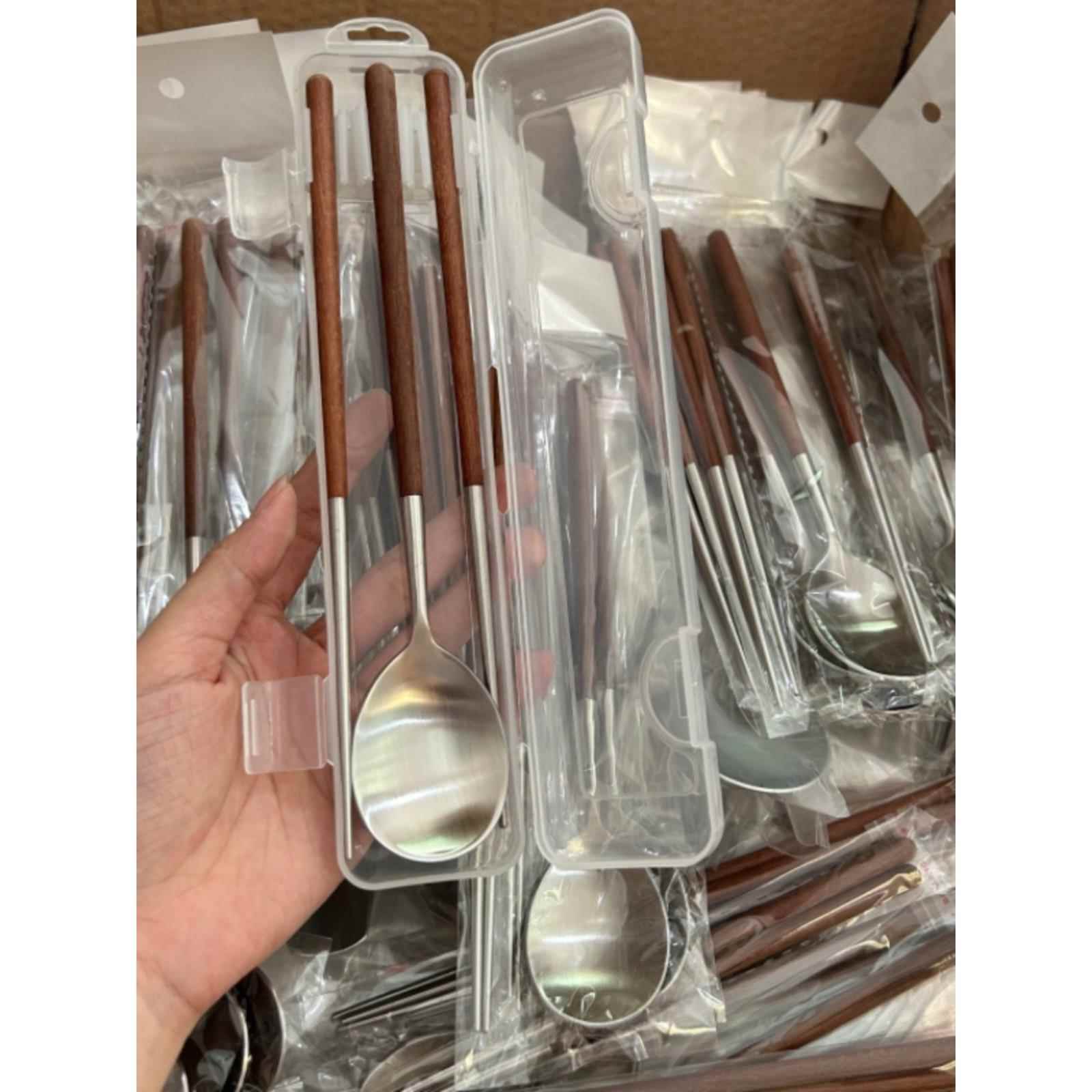 一诺厨房304便携式便当不锈钢筷子勺子套装高端家用鸡翅木餐具图片