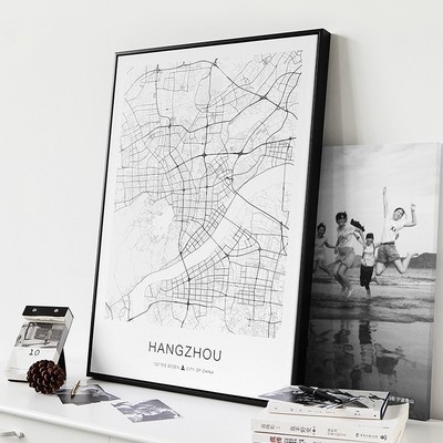 墙蛙定制城市地图挂画现代简约入户玄关装饰画客厅背景墙餐厅壁画