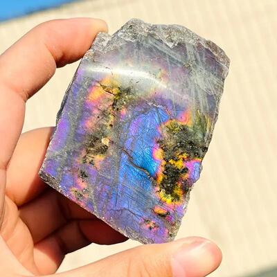 天然拉长石原石不规则多边形月光石切片风景桌面摆件水晶跨境