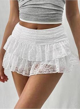 Women's Textured Fabric Contrast Lace Trim Slimming Fit Y2K