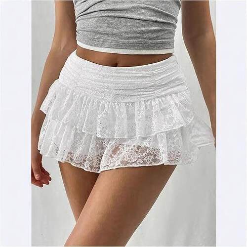 Women's Textured Fabric Contrast Lace Trim Slimming Fit Y2K