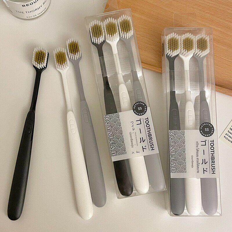 日本精工家用宽头细软毛牙刷成人家庭装情侣男女通用软细毛三支装
