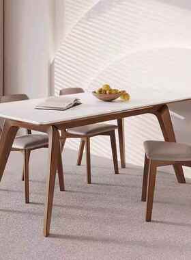 CSP1德利丰岩板餐桌现代简约白蜡饭桌家用小户型北欧胡桃实木