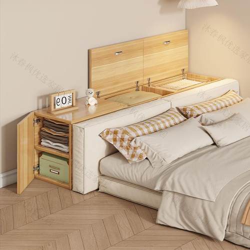 实木头柜上翻床盖式收纳储物柜靠柜床尾小型户榻榻KSP米床边夹墙