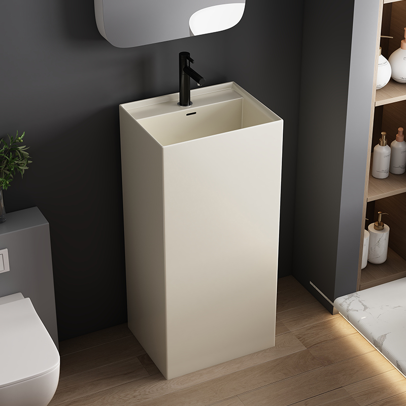 奶油风民宿酒店立柱盆陶瓷一体落地式家用柱盆洗手盆卫生间洗脸盆