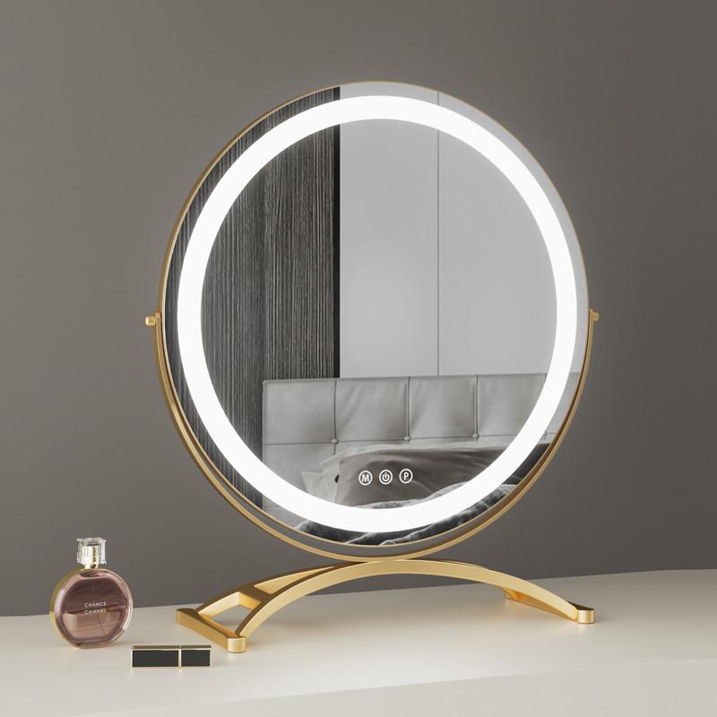 镜拱形补化妆镜梳妆台家用宿舍灯智能光带旋转ins镜子led桌面