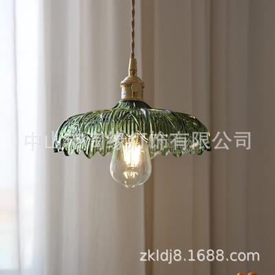 北欧水晶玻璃花朵吊灯 复古黄铜小清新吧台玄关餐吊灯