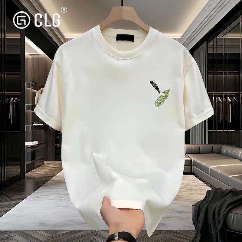 香港CLG潮牌简约短袖t恤男夏季薄款宽松休闲印花半袖重磅纯棉T恤