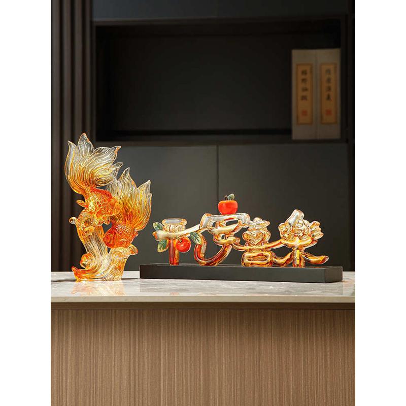 P66D年年有余水晶锦鲤摆件轻奢高档电视柜客厅家居装饰酒柜高级工