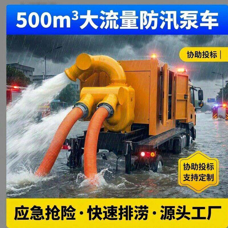 移动式500m³防汛泵车大流量排涝柴油自吸排水泵内涝抢险设备