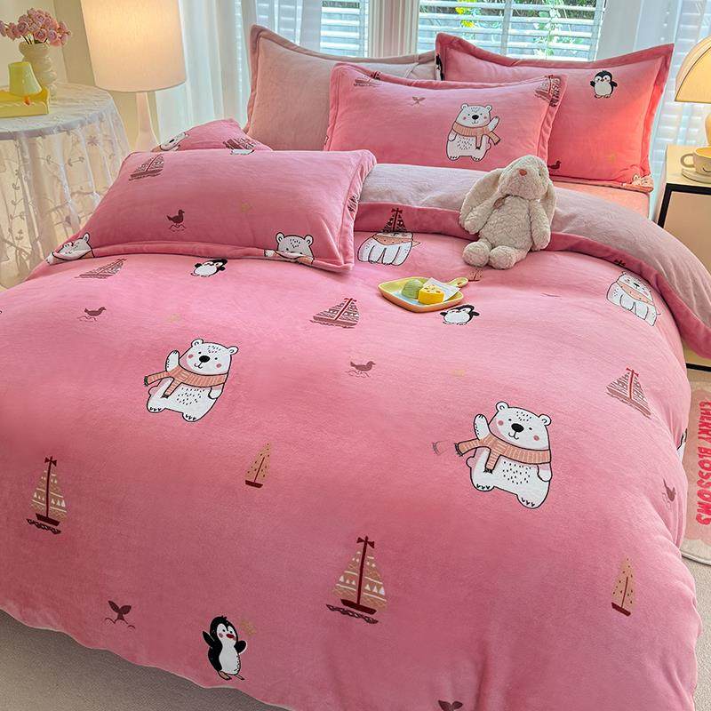 高档加厚牛奶绒四件冬季珊瑚绒双法面加绒冬天绒床单被套套床上用