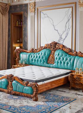 欧式头2层牛皮乌金木双床人大新2303大象中式大坪数卧室实木米带