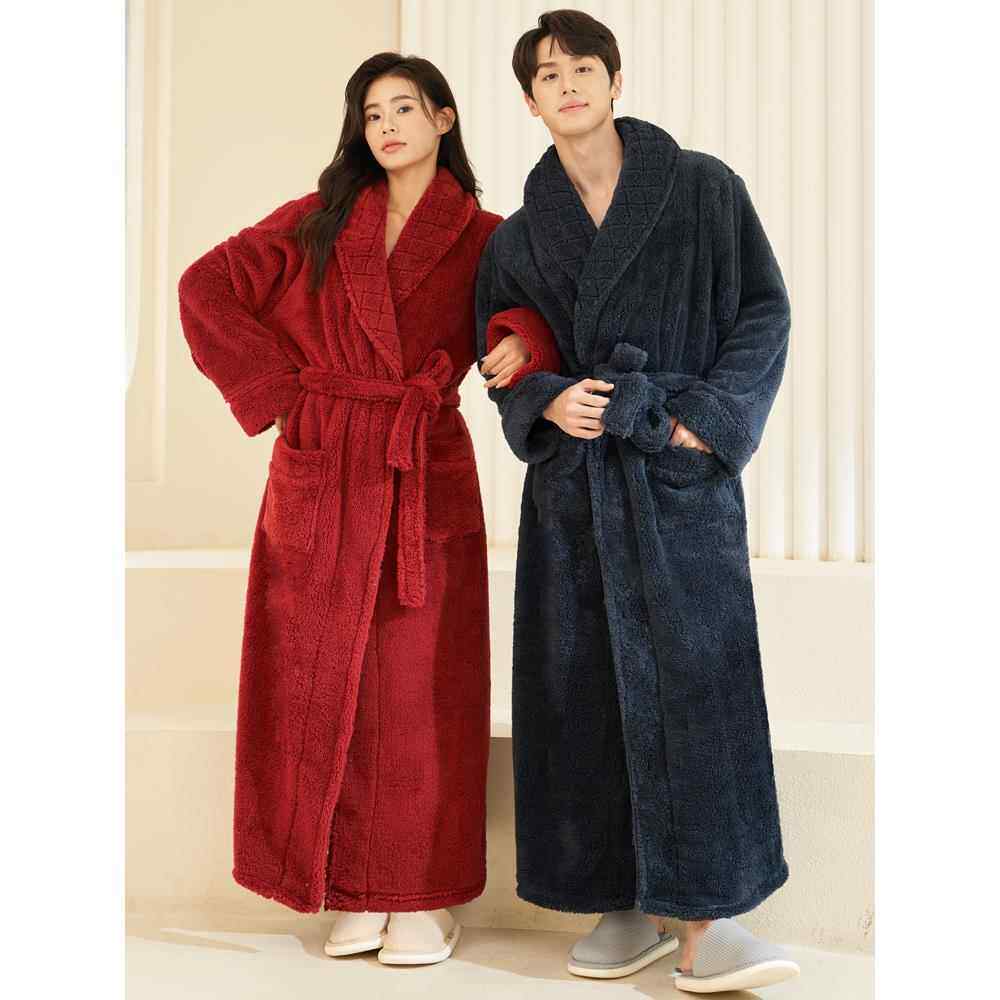 冬季睡衣男睡衣羊毛衬里加厚夫妻浴袍珊瑚丝绒秋冬保暖女长家居服