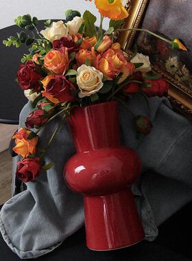 SoftHome北欧陶瓷花瓶高级感中古高颜值简约法式干花新年红色花瓶