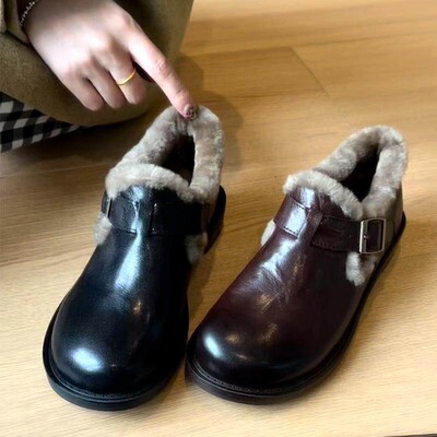 意大利Corso Venezia~勃肯鞋百搭真皮女鞋加绒平底毛毛单鞋乐福鞋