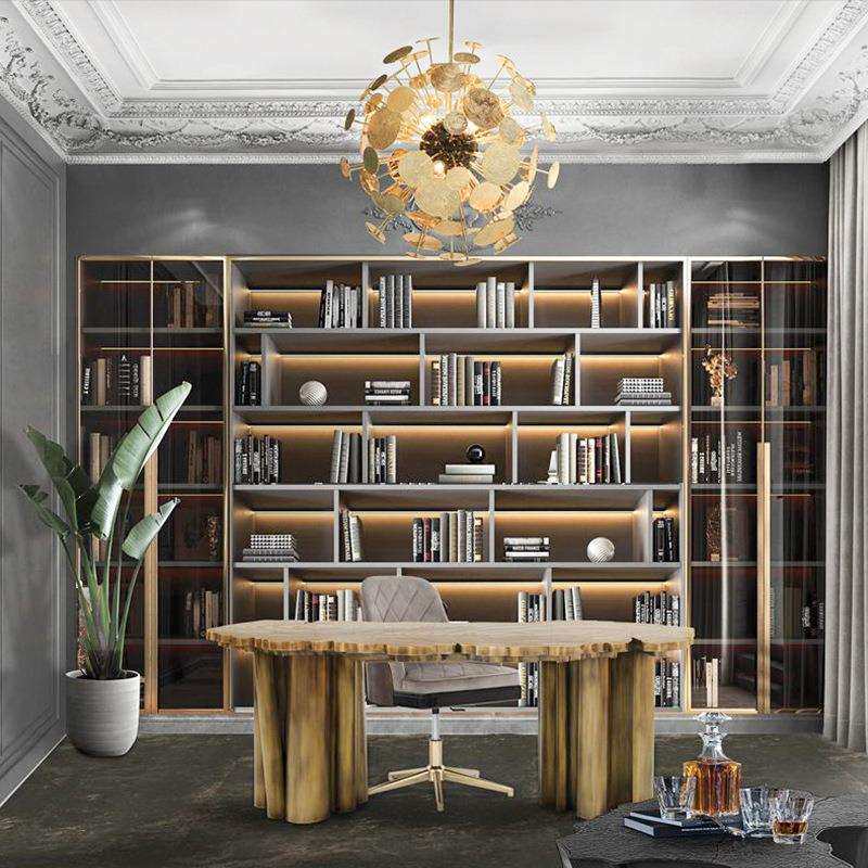 意式轻奢设计感书桌创意书房老板桌别墅豪宅不锈钢异形豪华办公桌