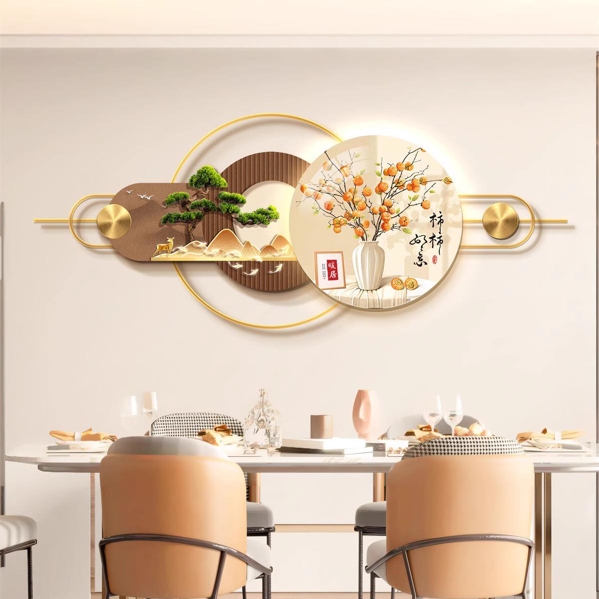 柿柿如意饭厅立体壁画装饰画LED气氛灯画厨房饭厅餐桌背景墙壁画