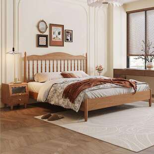 中古风白蜡木全实木床1.8x2米双人大床主卧家用北欧1.5米轻奢婚床